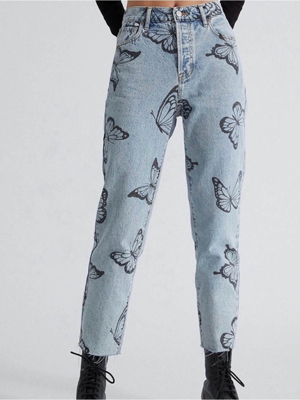 PacSun High Rise Straight Butterfly Print Jeans Size 22 Y2K Grunge Mom Jeans